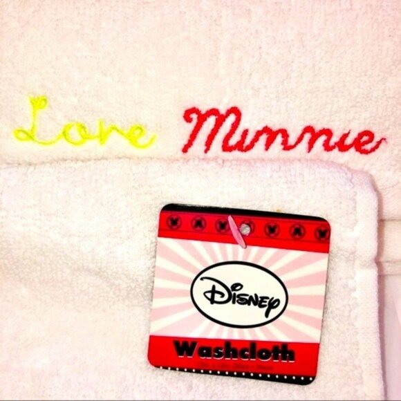 🍁3/$10 NWT Minnie Mouse DISNEY Terry Wash Cloth 4 Minnie Linens Embroidery Pink - Picture 3 of 8